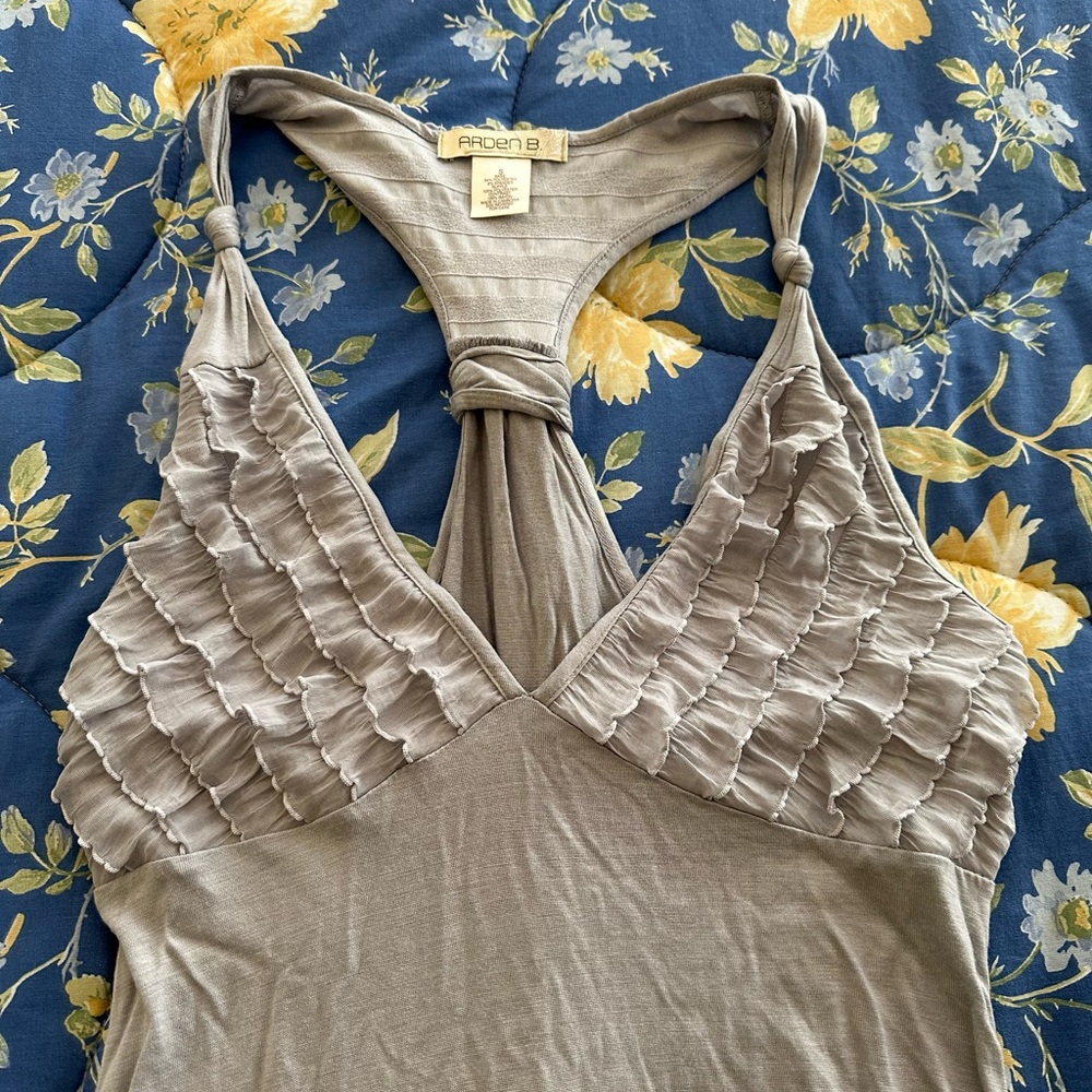 Arden B Taupe Ruffle Racerback Tank - Picture 6 of 6